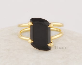 Black Onyx Ring, 14x8mm Fancy Gemstone Ring, 925 Sterling Silver Ring, Dainty 18k Gold Plated Ring, Delicate Ring, Black Ring, Birthday Gift