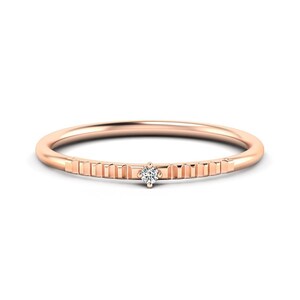 14k Rose Gold Half Eternity Diamond Ring, Textured Diamond Wedding Band, Thin Stackable Diamond Promise Ring, Minimalist Anniversary Ring