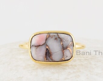 Pink Opal Copper Ring -  Gold Filled  - Gold Plated Ring - 8x12mm Cushion - Trendy Jewelry  - Gift For Old Women - Jewelry For Beach
