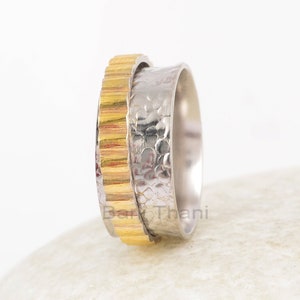 Textured Spinner Band - Gold Plated Boho Ring - Solid Silver - Personalized Jewelry - Jewelry For Summer - Gift For Wife