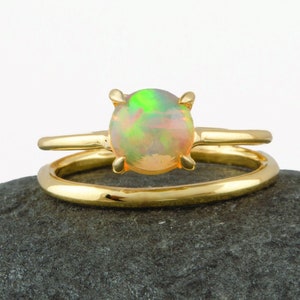 Ethiopian Opal Ring - Raw Gemstone Ring - Engagement Ring - Bridesmaid Ring - 925 Silver Minimalist Prong Ring - Fine Jewelry For Women