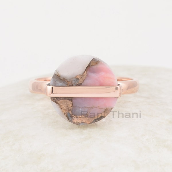 Pink Opal Ring - Natural Gemstone Ring - Silver Handmade Ring - 12mm Rose Gold Ring - Gift for niece - Jewelry for healing -Trendy Jewelry