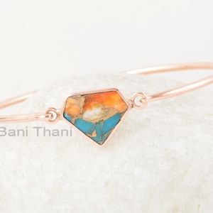 Oyster Copper Turquoise Bracelet, Oyster Turquoise 13x16mm Diamond Shape Rose Gold Gemstone Bangles, Silver Bangles Gift For Valentines Day