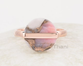 Pink Opal Ring - Natural Gemstone Ring - Silver Handmade Ring - 12mm Rose Gold Ring - Gift for niece - Jewelry for healing -Trendy Jewelry