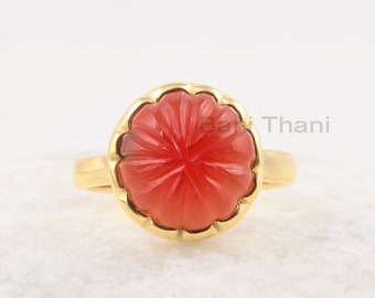 Carnelian Ring - Carved Gemstone Ring - 925 Sterling Silver Ring - Gift for Protection - Ring for Everyday Wear - Gold Plated - Gift for Her