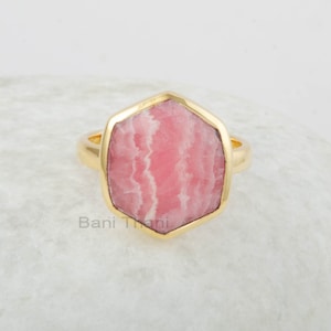 Rhodochrosite Ring - Gemstone Ring - Gold Plated Ring - Solid Silver - Gift for Her - Jewelry for Women under 40 - Gift for Lover - 13x15mm