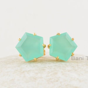 Aqua Chalcedony Studs Earrings - 925 Sterling Silver - Rose Gold Plated Studs - 11x11mm Prong Set Star - Gift For Her - Jewelry For Healing