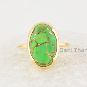 Turquoise Ring - Sterling Silver Ring - 10x16mm ovale edelsteen - vergulde Ring - handgemaakte sieraden - groene Turquoise Ring