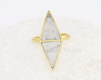 Beautiful Double Triangle Howlite 10x13mm Gemstone Ring,  Gold Filled  18k Gold Plated Bezel Ring, Promise Ring, Christmas Gift Ring