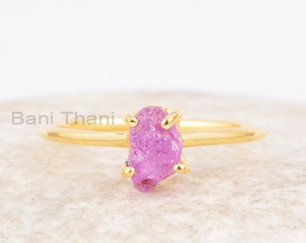 Natural Pink Sapphire - 18k Yellow Gold Plated Pink Sapphire Ring - Natural Sapphire Promise Ring - Dainty Pink Gemstone 925 Silver Ring