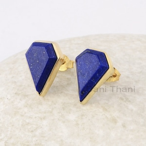 Pendientes de lapislázuli puro - Hechos a mano - Diamante de talla escalonada de 9 x 13 mm - Regalo para cumpleaños - Joyería para mamá joven