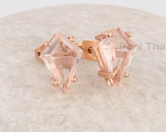 Morganite Stud Earrings -  Gold Filled  - Rose Gold Plated Studs - Elegant Jewelry Earrings - Gift For Birthday - Jewelry For Bride