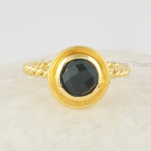 Black Onyx Ring, December Birthstone Ring, 6mm Round Gemstone Ring, 925 Sterling Silver 18k Gold Plated Ring, Twisted Band For Women Gift