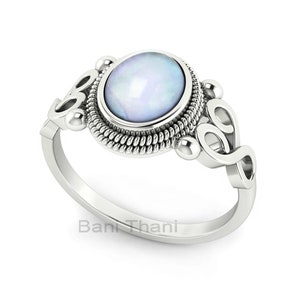 Moonstone Ring - Oval Shape Gemstone Ring - 925 Sterling Silver Ring - Filigree Ring - Bohemian Ring - Boho Ring - Anniversary Gift For Her