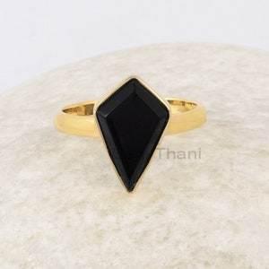 Natural Black Onyx Gemstone Ring - Gold Plated Ring for Women - 925 Sterling Silver Bezel Ring - Gift for Her - Vintage Ring - Promise Ring