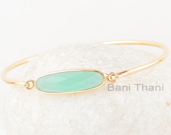 Aqua Chalcedony Bracelets - 925 Silver - Rose Gold Plated Bracelet - 7x25mm Oval- Birthstone Jewelry - Gift For Girls - Jewelry for Date