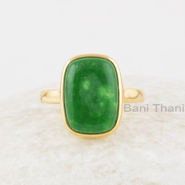 Anello con avventurina verde a taglio cuscino, 10 x 14 mm, placcato oro 18 carati, anello con gemma di avventurina verde per la moglie.