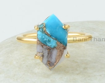 Ring For Love White Opal Ring,White Opal Copper Hexagon Gemstone Ring,18k Gold Plated Solitaire Ring 925 Sterling Silver Ring Prong Ring