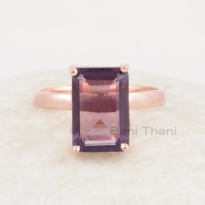 Amethyst Quarz Ring, Amethyst Quarz 8 x 12 mm Rechteckform Edelstein, Roségold überzogener Prong-Ring, Gold gefüllter Ring für Geschenk
