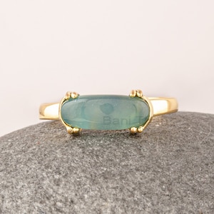 Aqua Chalcedony Ring, 13x5mm Oval Shape Gemstone Ring, Double Prong Curved Gemstone Ring, Minimalist Dainty Ring, Promise Ring, Gift For Her
