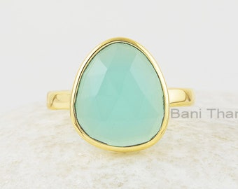 Aqua Chalcedony Ring - 925 Sterling Silver - Gold Plated Ring - Handmade Ring - Bestseller Jewelry - Gift For Teens - Jewelry For Niece