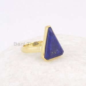 Lapislazuli Edelstein Ring - 12x16mm Dreieck Ring - massives Silber - vergoldeter Ring - Jubiläumsgeschenk Ring - Mütter Geschenk Ring