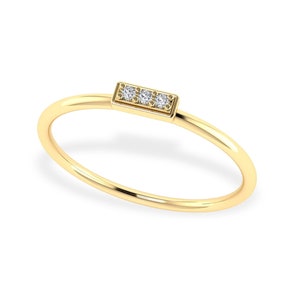 18k Gold Three Diamond Ring, Rectangle Anniversary Ring, Thin Gold Stacking Rings, Minimalist Handmade Ring, Promise Ring, Triple Stone Ring
