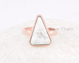 White Howlite Ring - Solid  - Gold Plated Ring - Triangle Ring -12x16mm Gemstone Jewelry - Gift For Protection - Jewelry For Loved One
