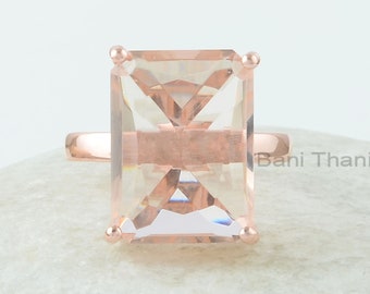 Morganite Ring - 925 Sterling Silver - Faceted Rectangle - 12x16mm Rose Gold Plated Ring - Gemstone Jewelry - Gift Jewelry For Bridesmaid