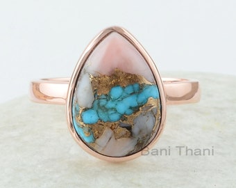 Pink Opal Ring - 925 Sterling Silver - Pink Opal Turquoise - Rose Gold Plated Ring - Indian Jewelry - Gift For Summer - Jewelry For Ladies