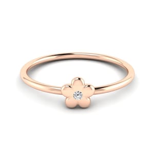 Delicate Flower Design 14k 18k Gold Diamond Ring, Womens Solid Gold Bands, Dainty Diamond Ring, Flower Engagement Ring, Minimalist Rings