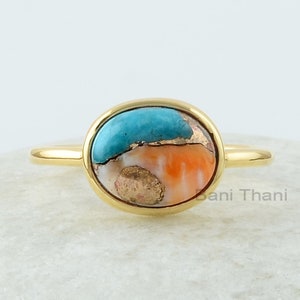 Oyster Turquoise Ring, Oyster Copper Turquoise 8x10 mm Oval Gemstone Ring, 18k Gold Plated Bezel Ring, 925 Silver Turquoise Ring, Bezel Ring