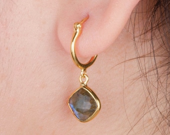 Pendientes colgantes de labradorita con baño de oro de 18 quilates, hechos a mano para mujer.