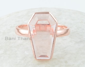 Morganite Quartz Ring - Rose Gold Ring -10x17mm Coffin - 925 Solid Silver - Handmade Ring - Dainty Ring - Gift for Grandma- Jewelry for Prom