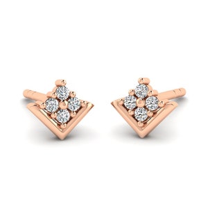 V Stud Earrings, Dainty Diamond Earrings in 14k Solid Gold, Delicate Diamond Studs Earring, Statement Earrings, Anniversary Gift For Wife