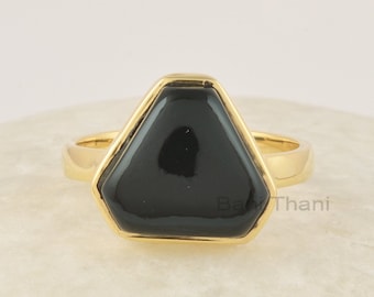 Black Onyx Ring, 925 Sterling Silver Ring, Vintage Birthstone Jewelry, Black Gemstone Gold Ring, 18k Gold Plated Silver Ring For Engagement