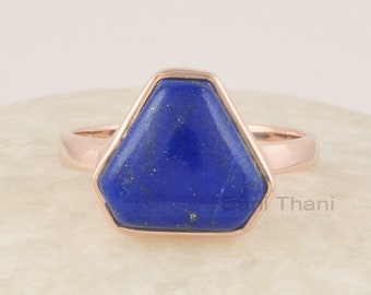 Lapis Lazuli Ring Solid Silver Handmade 925 Silver Ring, September Birthstone Ring, Blue Gemstone Rose Gold Ring, Minimalist Ring For Mom