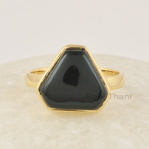 Black Onyx Ring, 925 Sterling Silver Ring, Vintage Birthstone Jewelry, Black Gemstone Gold Ring, 18k Gold Plated Silver Ring For Engagement