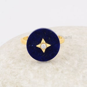 Lapis Lazuli Ring - Handcrafted Ring - Flower Motif - Pure Silver - 16mm Round - Trendy Jewelry  - Gift For Bride - Jewelry For New Mom