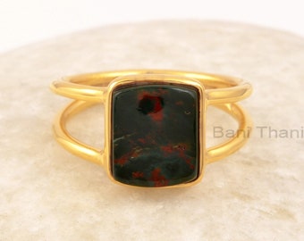 Bloodstone Silver Ring, Cushion Shape Gemstone Ring, Sterling Silver 18k Gold Plated Ring, Boho Simple Ring, Promise Ring For Girlfriend