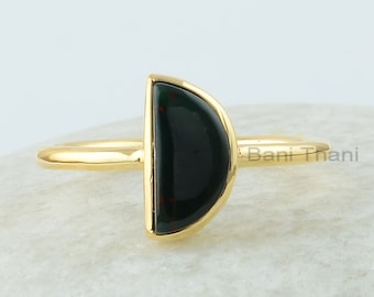 Half Moon Ring, Bloodstone 5x10mm Half Moon Gemstone, 18k Gold Plated Bezel Ring, 925 Silver Bloodstone Jewelry, Bloodstone Ring For Women