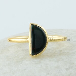 Half Moon Ring, Bloodstone 5x10mm Half Moon Gemstone, 18k Gold Plated Bezel Ring, 925 Silver Bloodstone Jewelry, Bloodstone Ring For Women