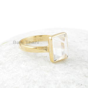 Crystal Quartz Ring - 9x11mm piramide - 925 massief zilver - vergulde ring - gepersonaliseerde sieraden - cadeau voor jonge zus