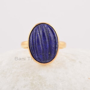 Gift for Her - Lapis Carved Gemstone Ring - Oval Shape Lapis Lazuli Ring - Solid Silver Ring - Promise Ring - Gift for Girls - Dainty Ring