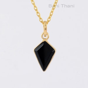 Black Onyx 11x15mm Kite Shape Gemstone Necklace, 925 Sterling Silver Gold Plated Necklace, Women&#39;s Gift Necklace, Minimalist Silver Necklace
