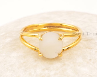 Mother Of Pearl Oval Ring, Pearl Double Band Silver Minimalist Statement Ring, Engagement Ring, Promise Ring, Silver 18k Gold Plated Ring