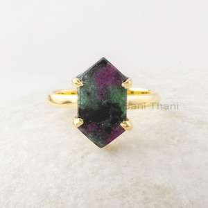 Ruby Zoisite Ring - 925 Pure Silver - Handcrafted Ring - Hexagon Gemstone Ring - Semi Precious Jewelry -Jewelry for The Beach - Gift for Mom