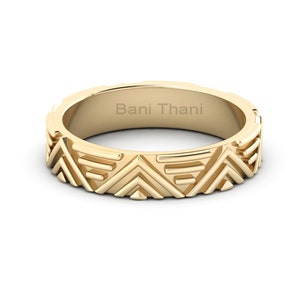 Zig Zag Line Textured Ring Band, 925 Sterling Silver Band, Minimalist Gold Plated Ring, Embossed Stack Band, Birthday Gift For Him