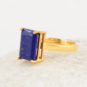 Lapis Lazuli Rings - 8x12mm Gemstone Ring - Sterling Silver - Step Cut Cushion - Wholesale Jewelry - Gift For Christmas - Jewelry For Artist