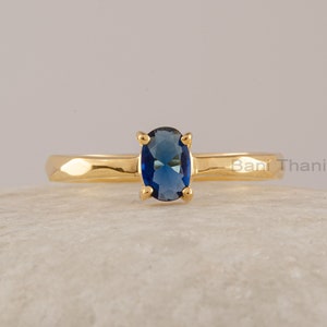 Sapphire Statement Ring, Blue Sapphire Gemstone Gold Plated Prong Ring, Sterling Silver Oval Ring, Handmade Ring, Delicate Anniversary Ring
